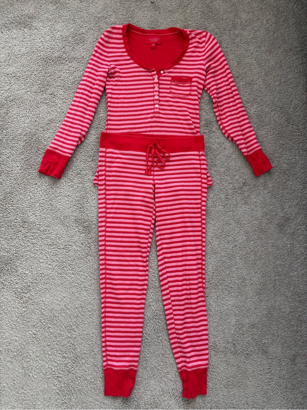 Victoria's Secret Thermal Henley Striped Pajama Set Small Sleepwear Lounge Cozy